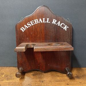 Vintage Baseball Rack, 9x11" Bat & Ball Holder, Bedroom Decor